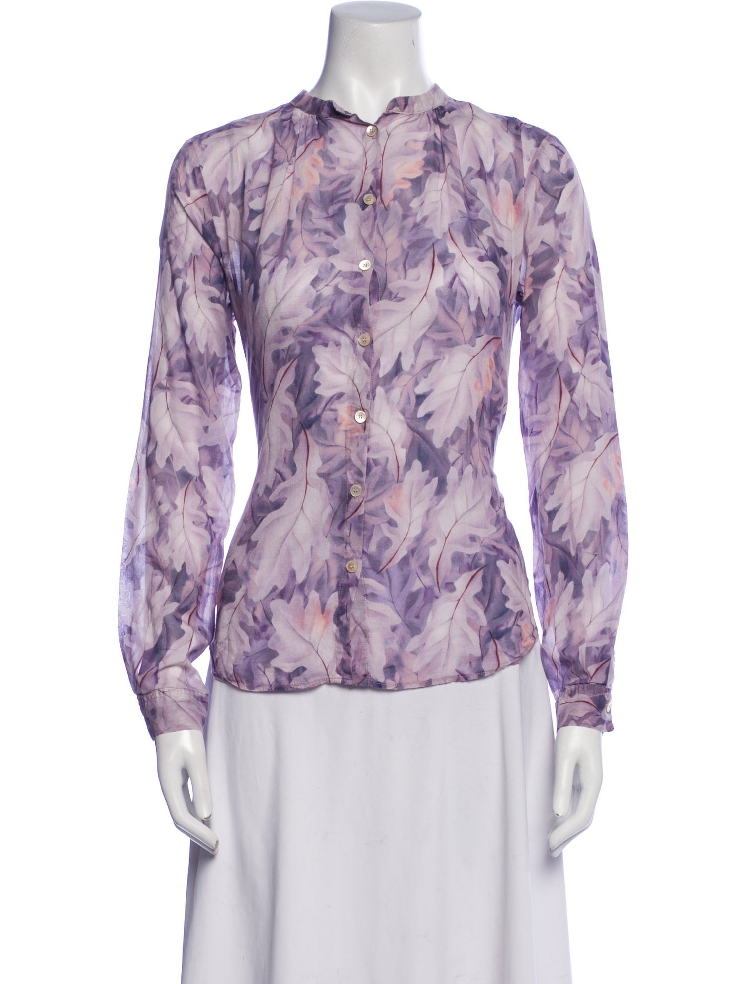 forte_forte Printed Crew Neck Button-Up Top