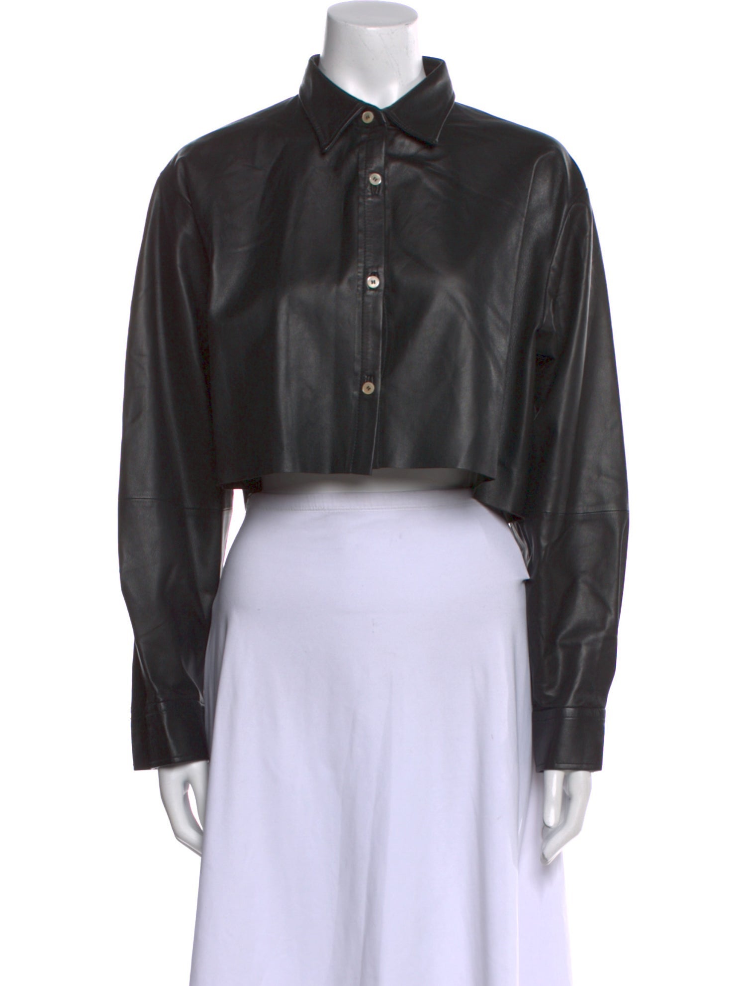 forte_forte Leather Long Sleeve Crop Top