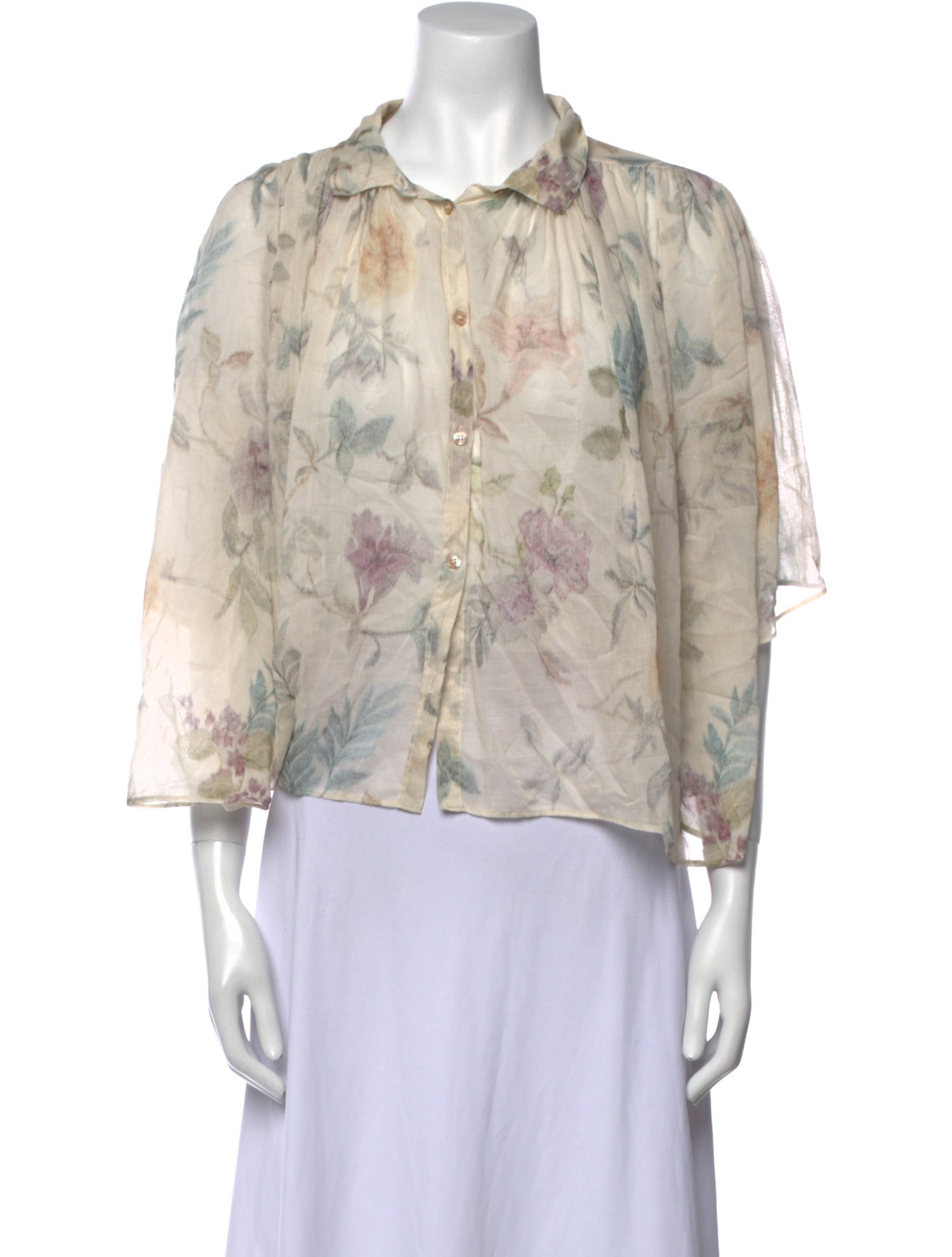 forte_forte Floral Print Three-Quarter Sleeve Blouse