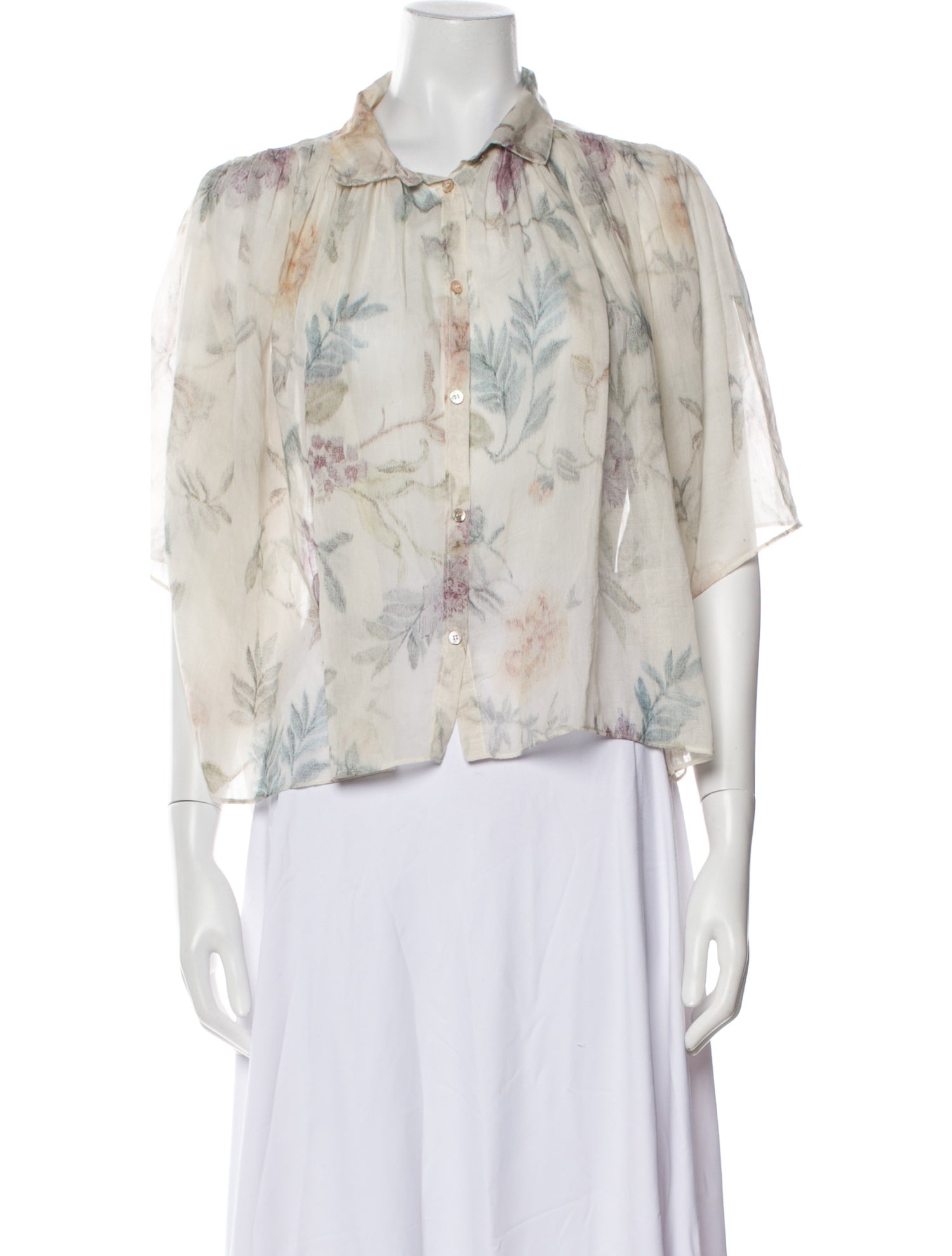 forte_forte Floral Print Three-Quarter Sleeve Blouse