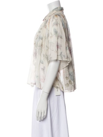 forte_forte Floral Print Three-Quarter Sleeve Blouse