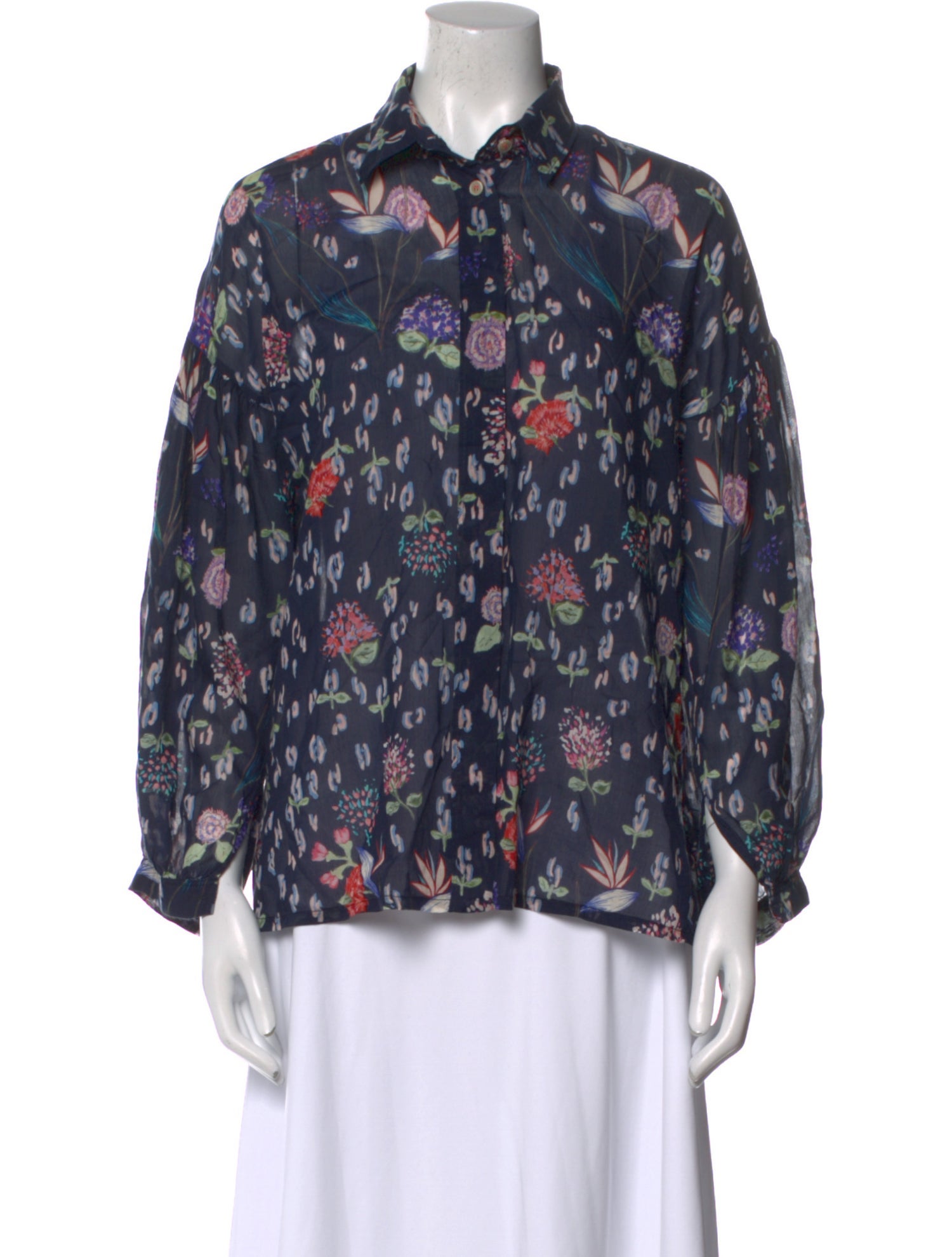 forte_forte Floral Print Three-Quarter Sleeve Blouse