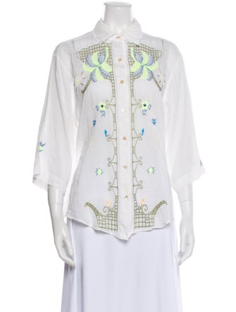 forte_forte Printed Three-Quarter Sleeve Button-Up Top