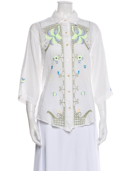 forte_forte Printed Three-Quarter Sleeve Button-Up Top