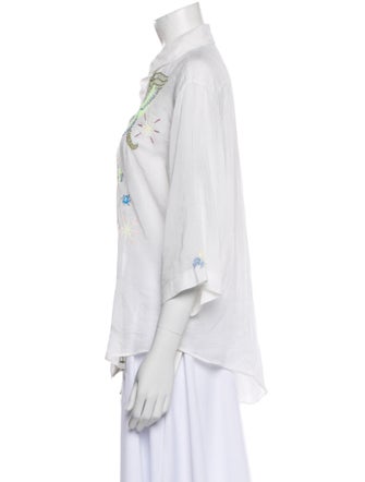 forte_forte Printed Three-Quarter Sleeve Button-Up Top