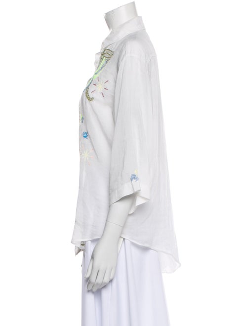 forte_forte Printed Three-Quarter Sleeve Button-Up Top