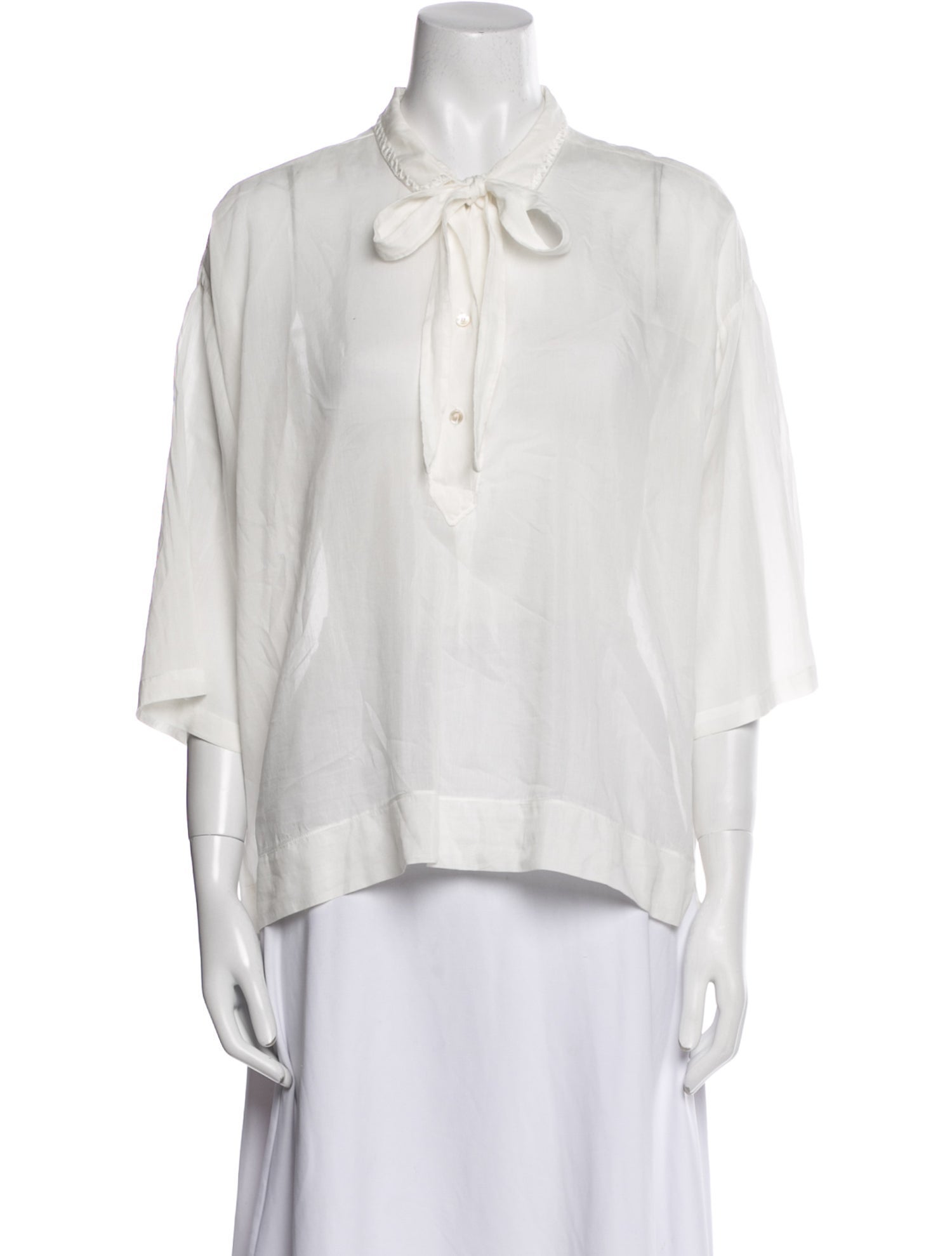 forte_forte Tie Neck Three-Quarter Sleeve Blouse