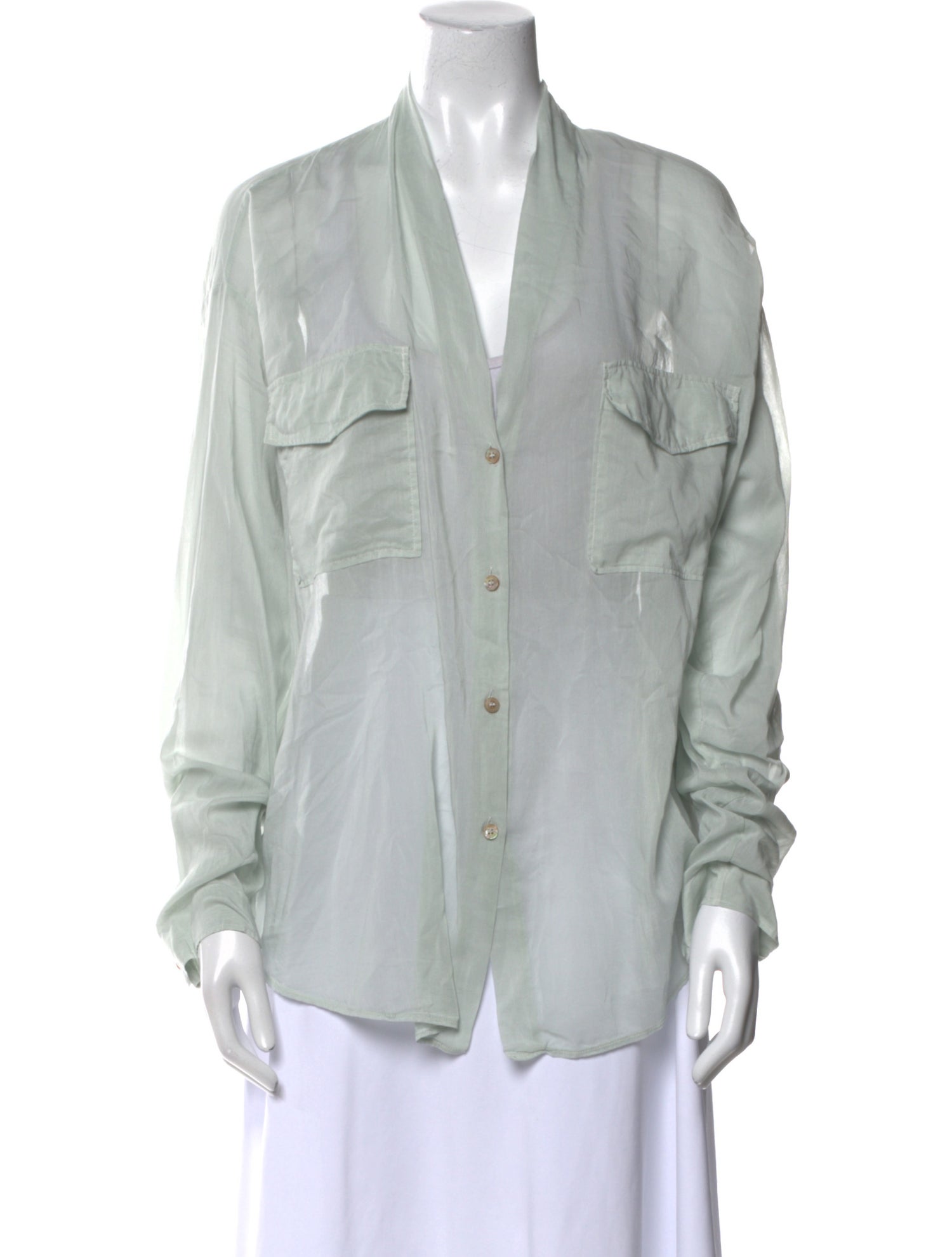 forte_forte V-Neck Long Sleeve Button-Up Top