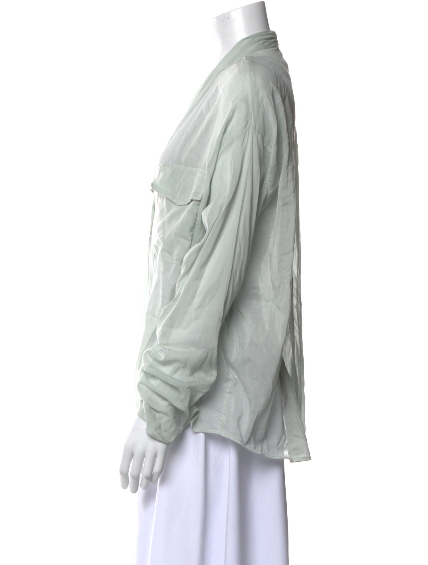 forte_forte V-Neck Long Sleeve Button-Up Top