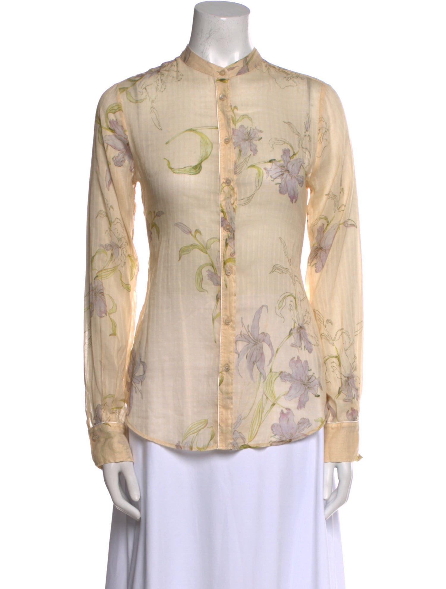 forte_forte Floral Print Mock Neck Button-Up Top