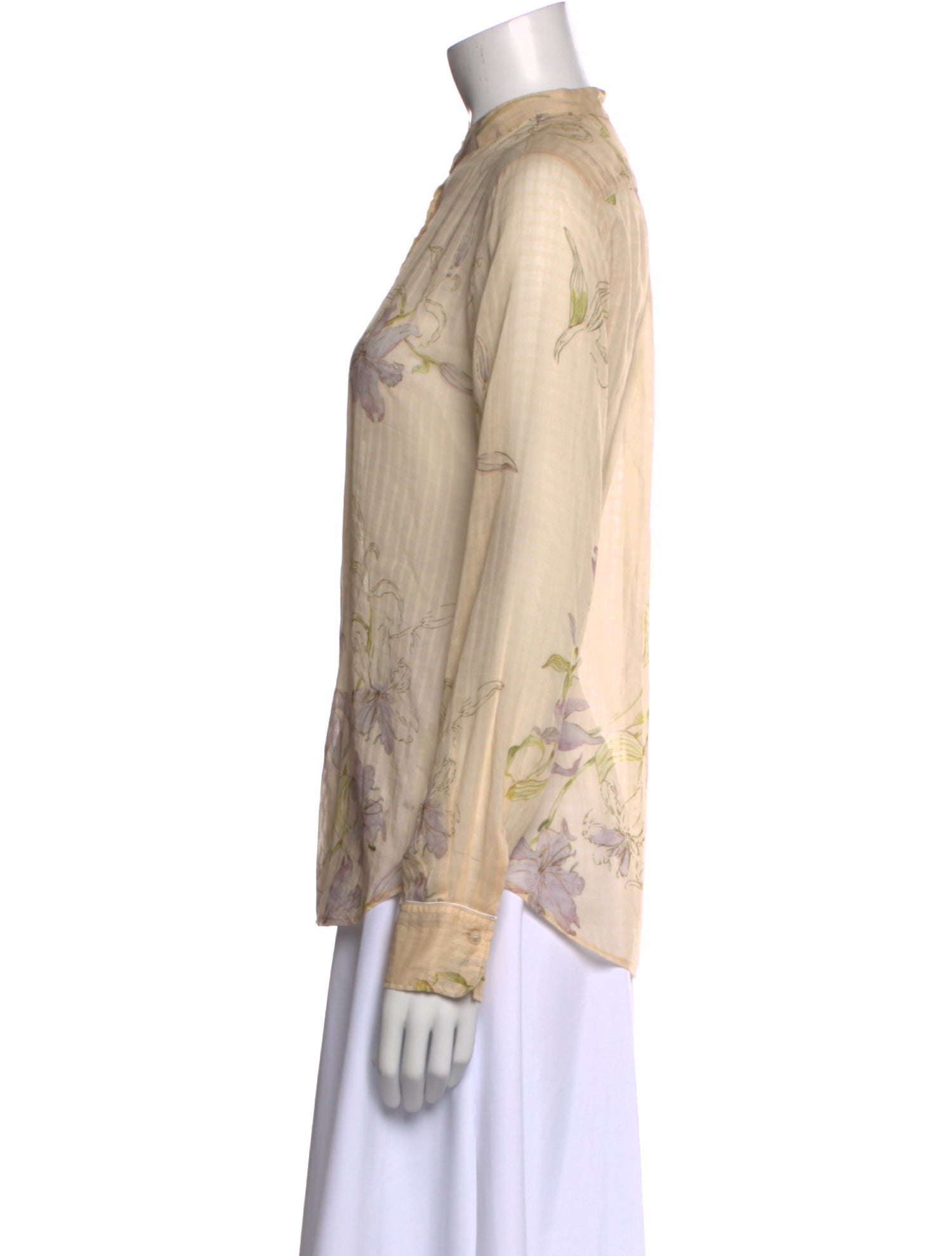 forte_forte Floral Print Mock Neck Button-Up Top