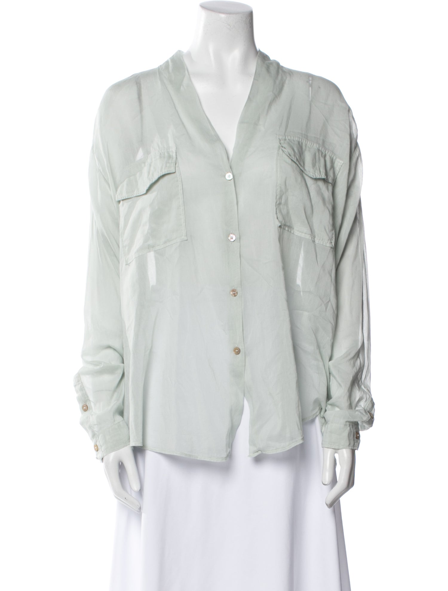 forte_forte V-Neck Long Sleeve Button-Up Top