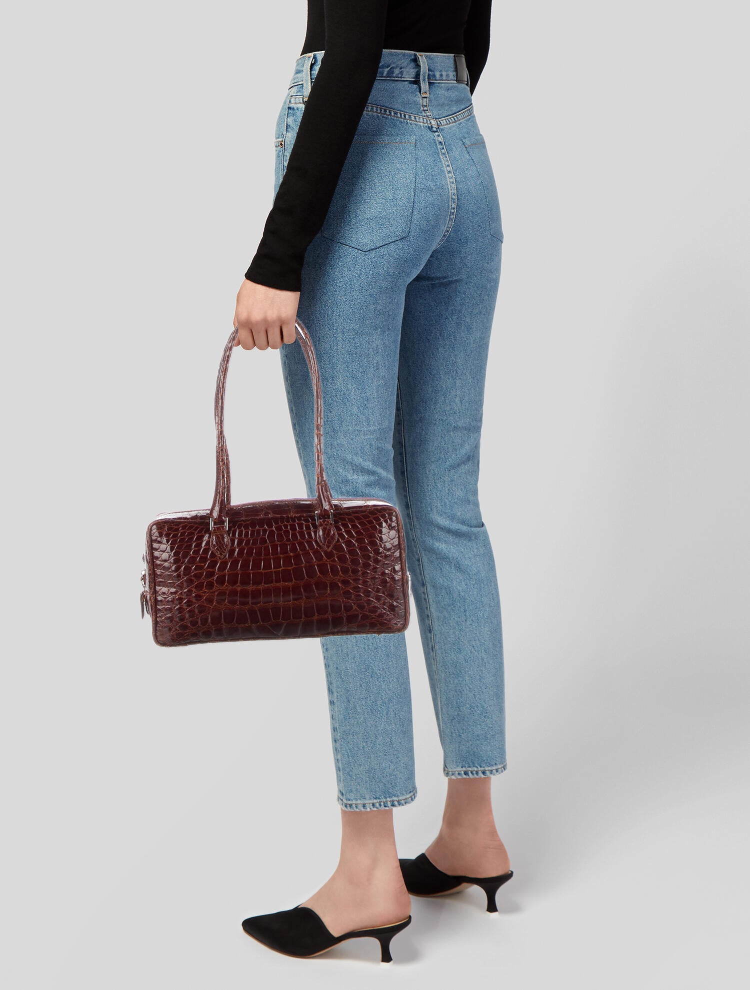 Franco Parmeggiani Croc Embossed Leather Rectangle Shoulder Bag