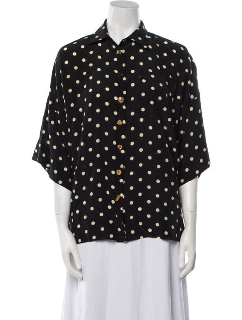 Françoise Silk Polka Dot Print Button-Up Top