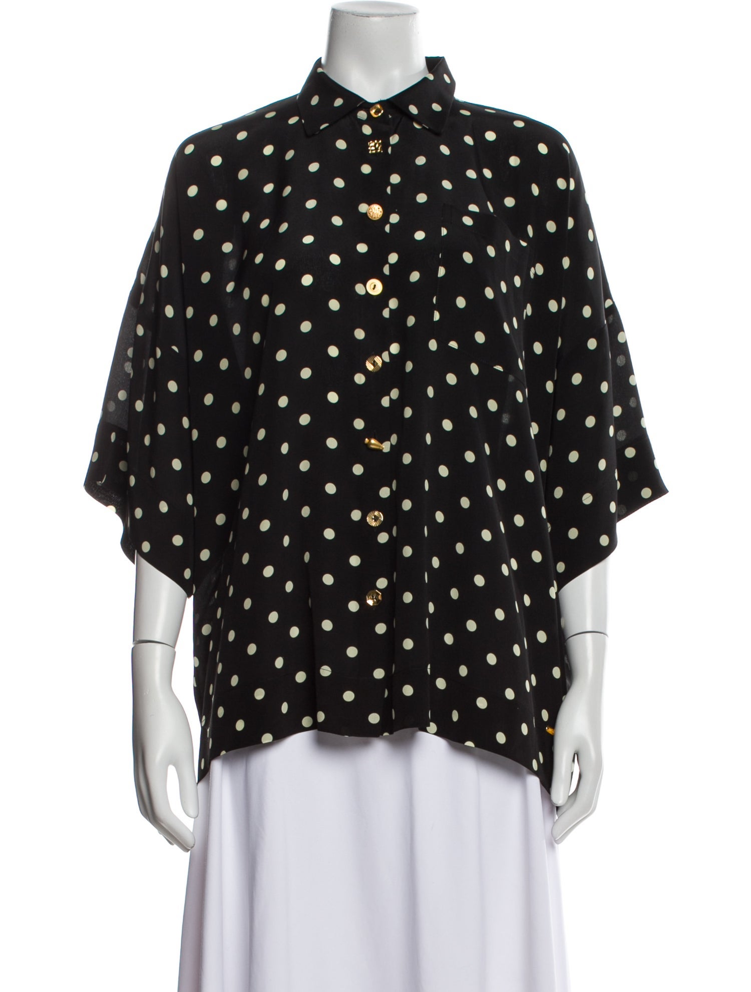 Françoise Silk Polka Dot Print Button-Up Top