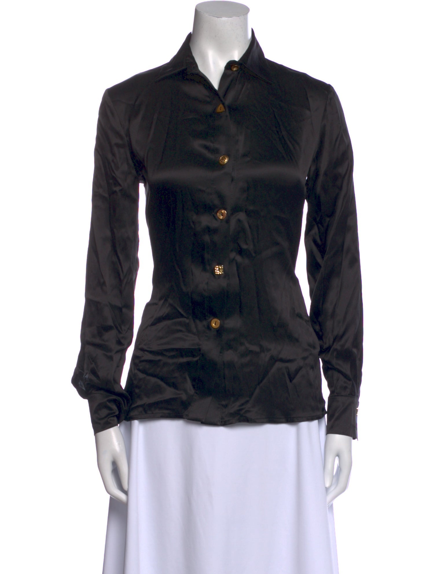 Françoise Silk Long Sleeve Button-Up Top