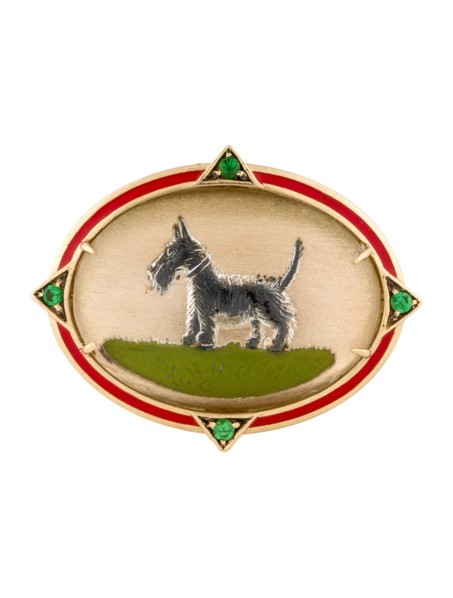 Francesca Villa 18K Tsavorite Garnet, Carved Essex Crystal, & Enamel Terrier Dog Ring