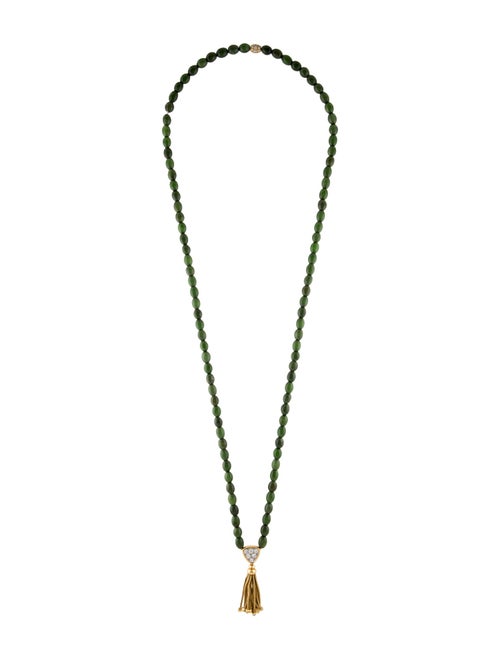 Fred of Paris 3.50ctw Diamond & Nephrite Bead Pendant Necklace