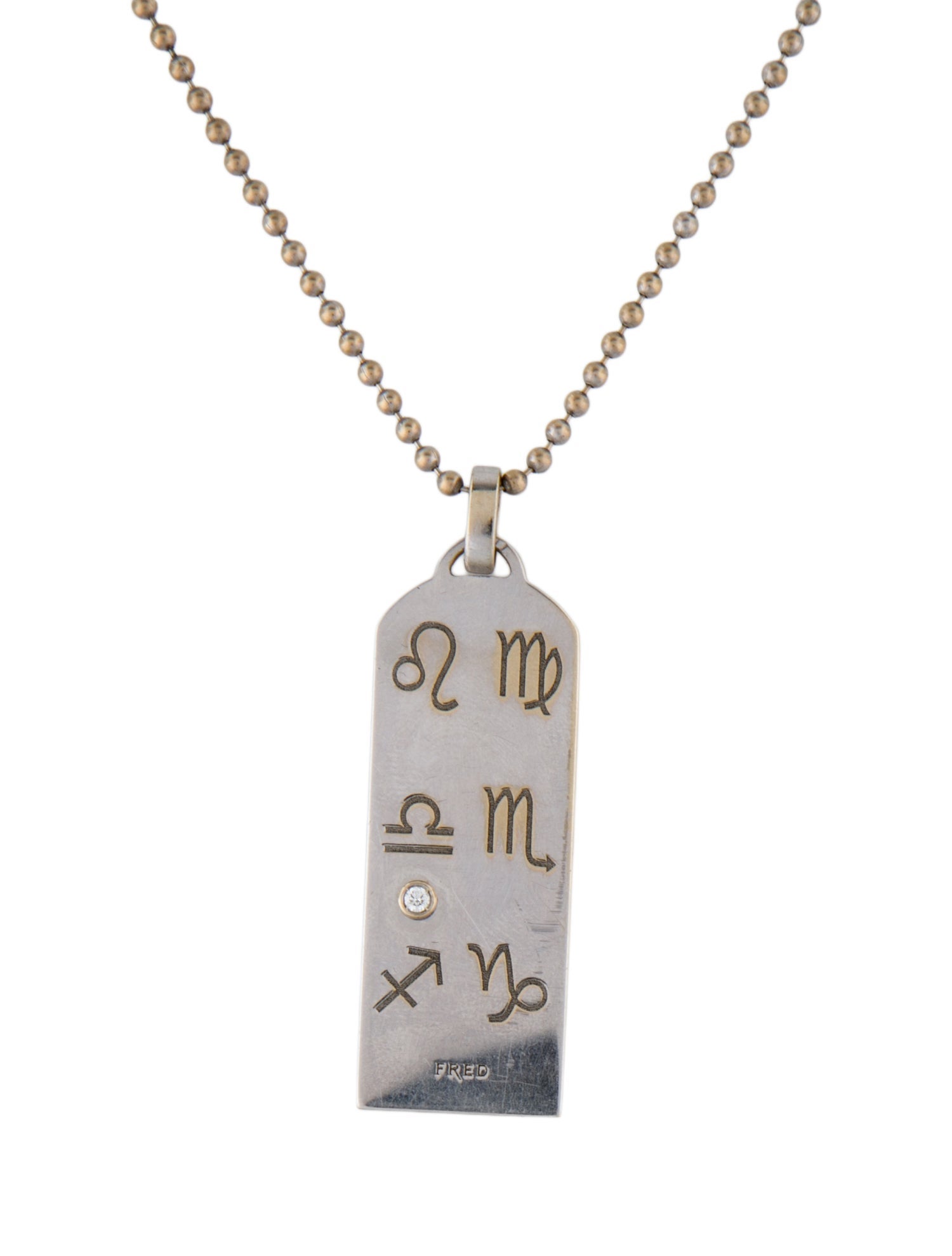 Fred 18K Diamond Zodiac Tag Pendant necklace