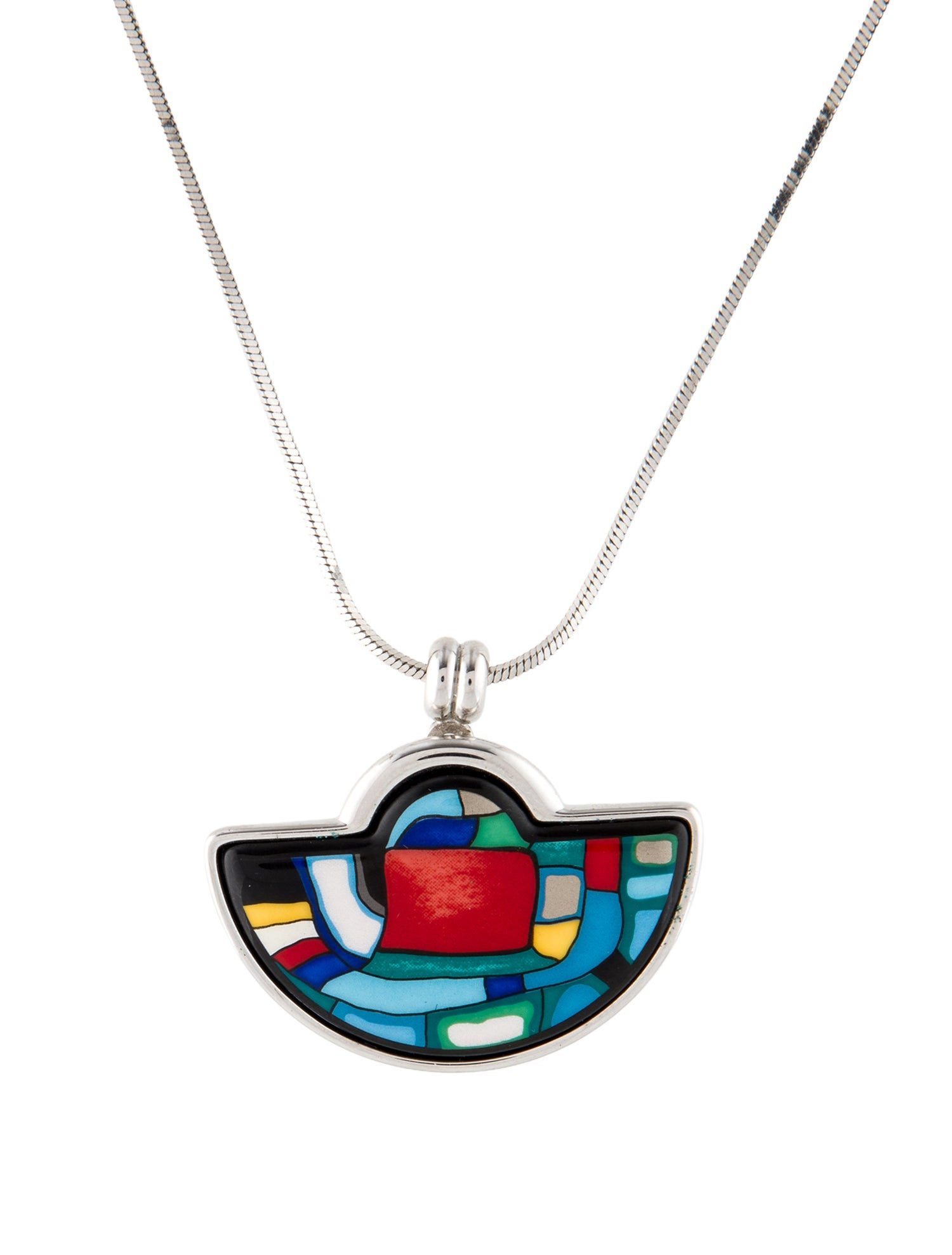 Frey Wille Enamel Small Half-Moon Pendant Necklace