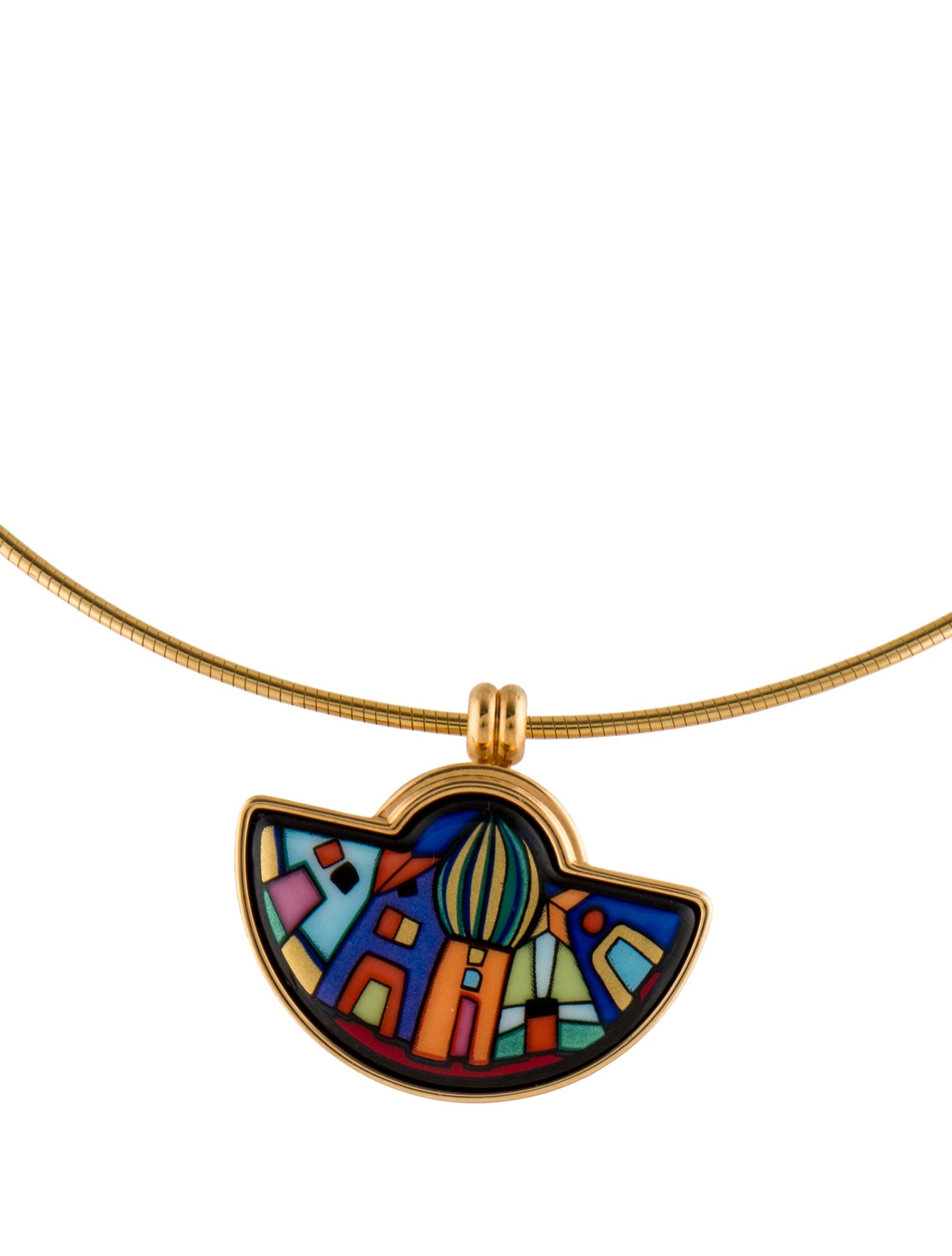 Frey Wille Enamel Small Half-Moon Pendant Necklace
