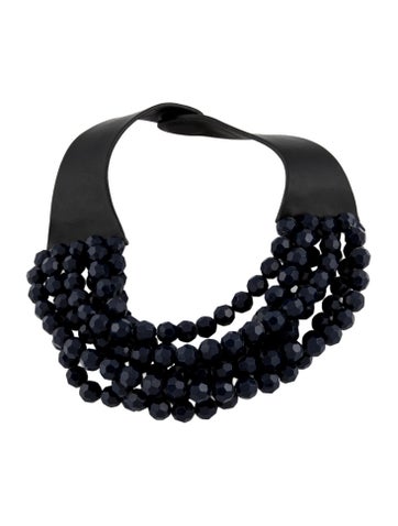 Pre-owned Fairchild Baldwin Leather & Bead Bella Multistrand Collar Necklace, 18.75" In Blue