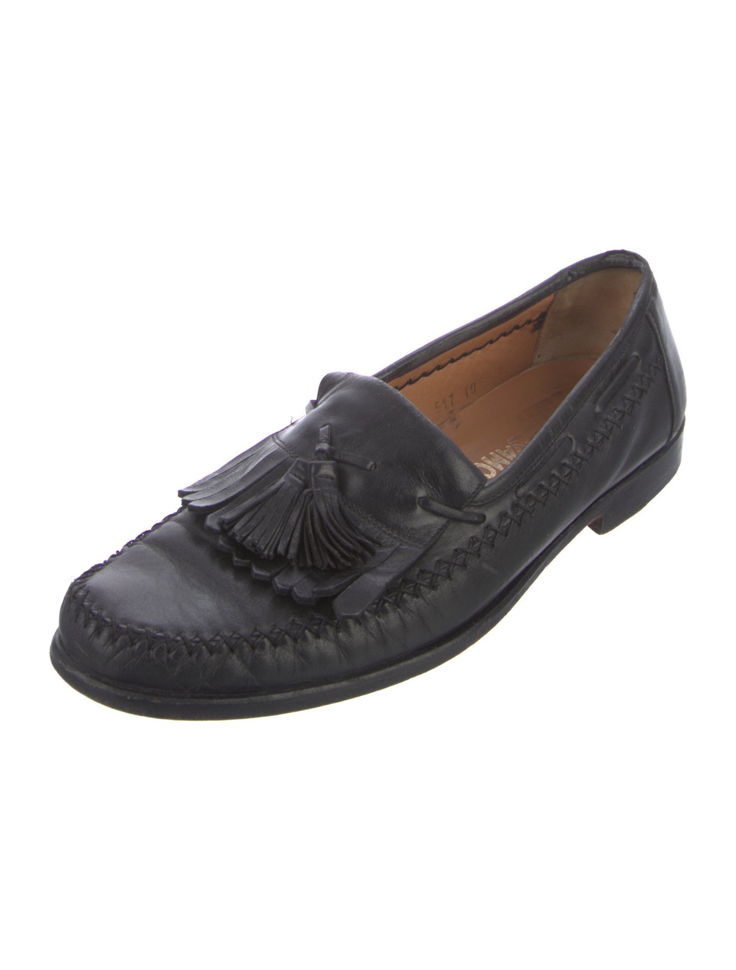 Ferragamo Leather Tassel Accents Dress Loafers