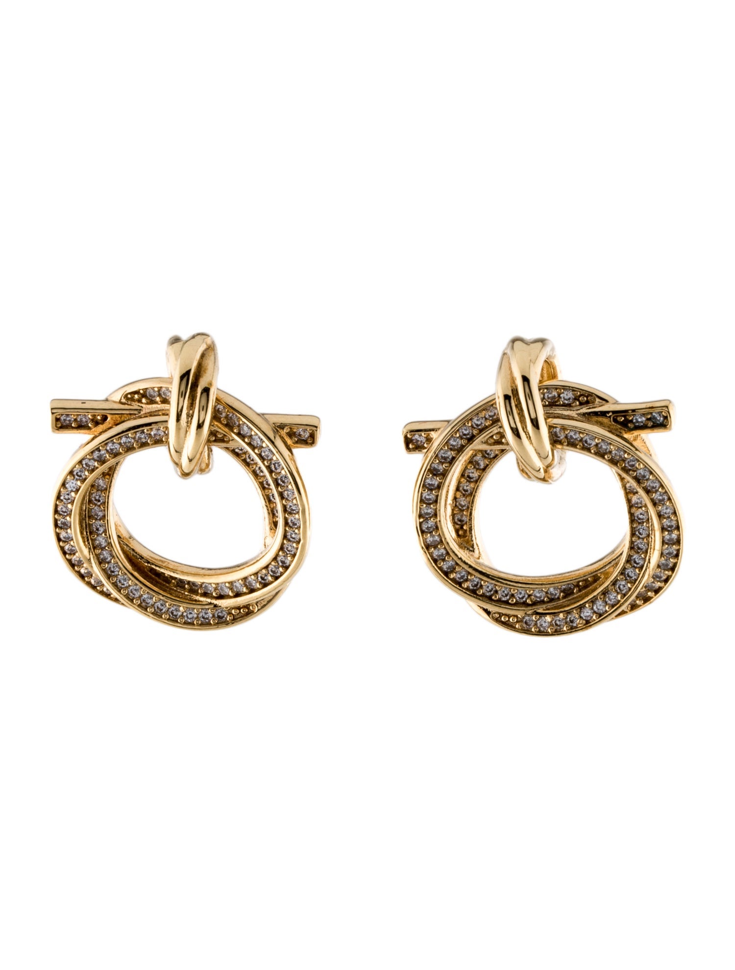 Ferragamo Crystal Twisted Gancini Earrings - Brass Stud