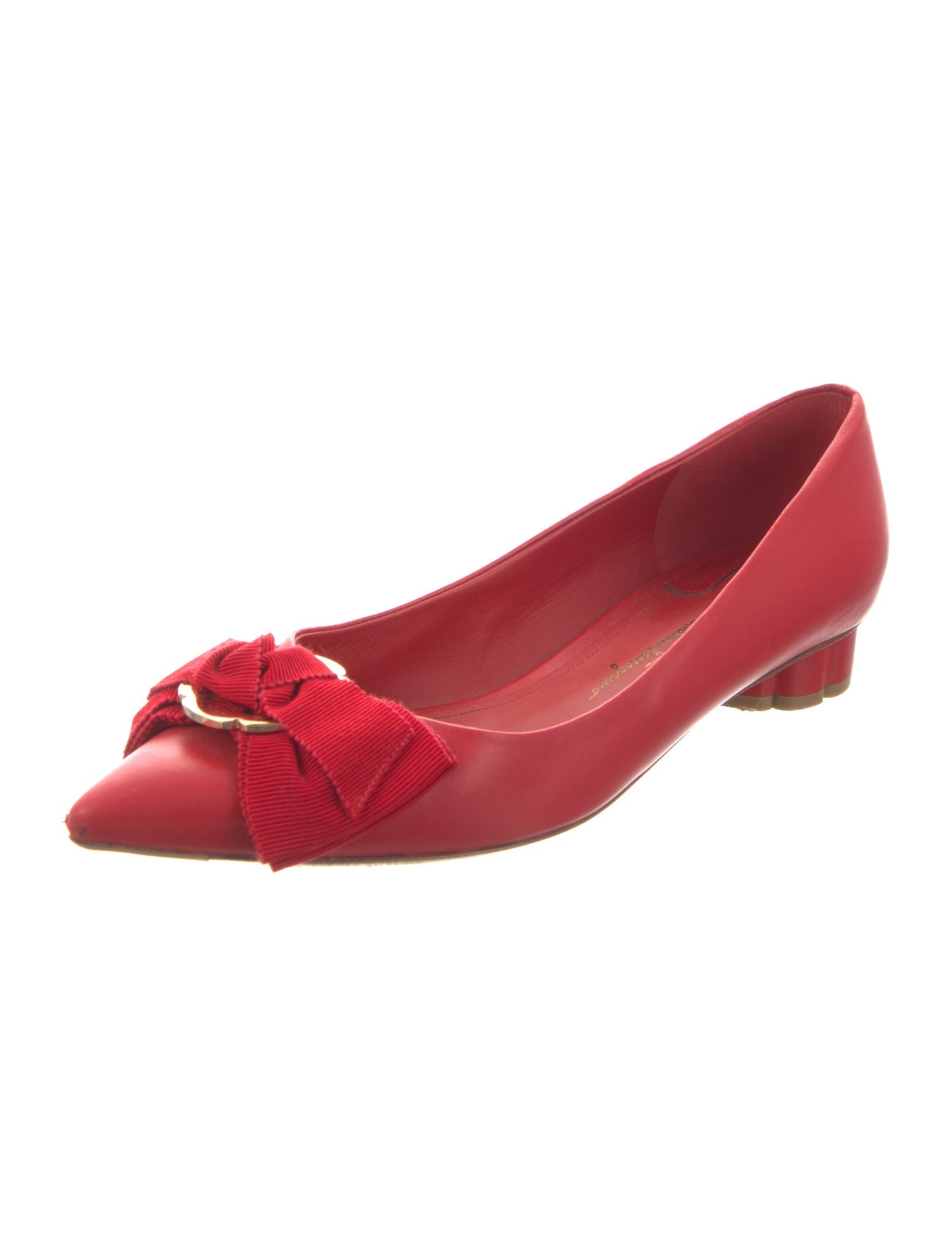 Ferragamo Leather Bow Accents Ballet Flats