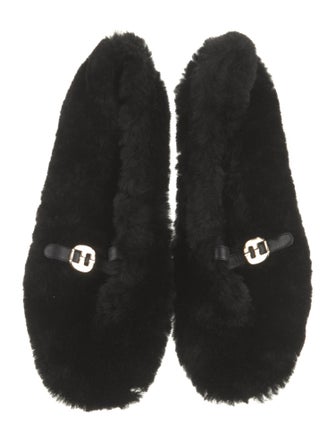 Ferragamo Shearling Leather Trim Embellishment Flats