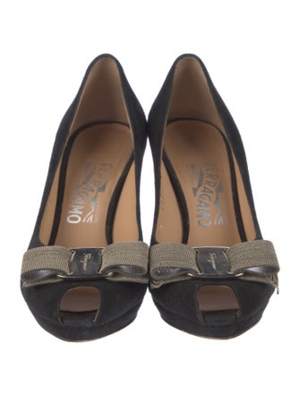 Ferragamo Suede Chain-Link Accents Pumps