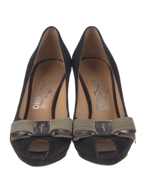Ferragamo Suede Chain-Link Accents Pumps