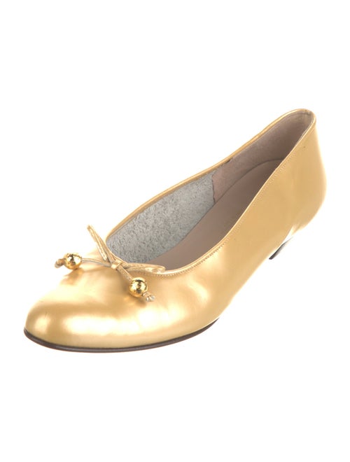 Ferragamo Leather Bow Accents Ballet Flats