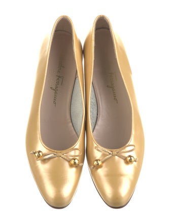 Ferragamo Leather Bow Accents Ballet Flats