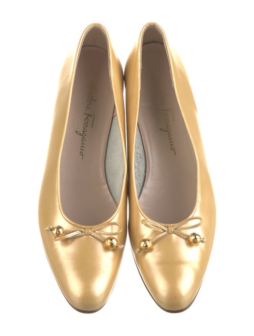 Ferragamo Leather Bow Accents Ballet Flats