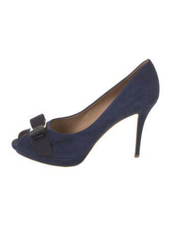 Ferragamo Vara Bow Accent Suede Pumps