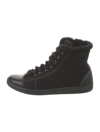 Ferragamo Suede Fur Trim Wedge Sneakers