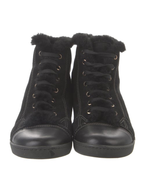 Ferragamo Suede Fur Trim Wedge Sneakers