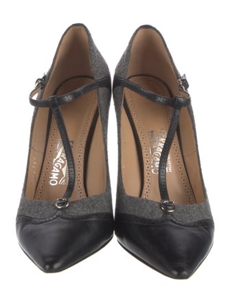 Ferragamo Wool T-Strap Pumps