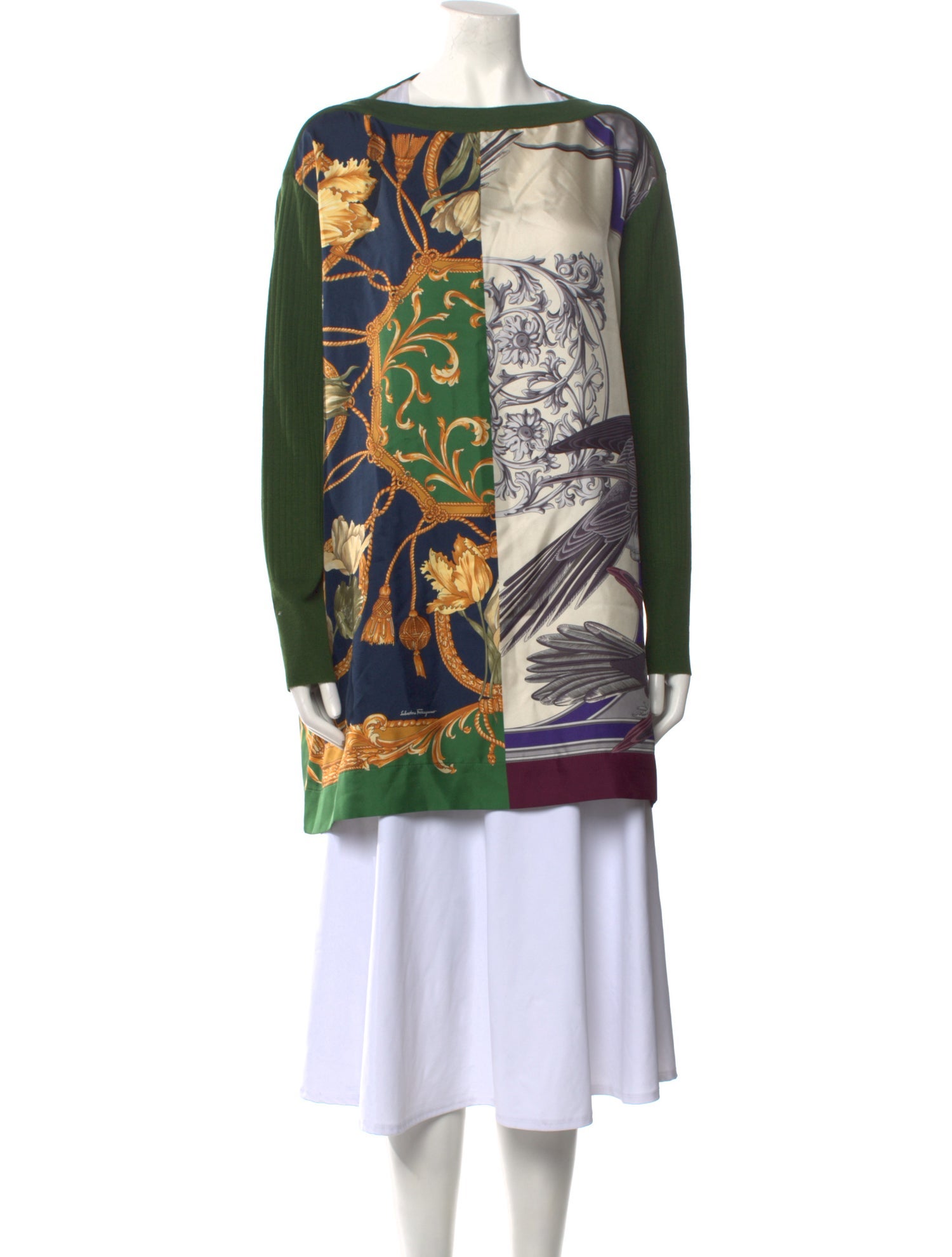 小物 vintage made in italy feragamo cashmere Ferragamo Cashmere Floral Print Sweater - Green Knitwear