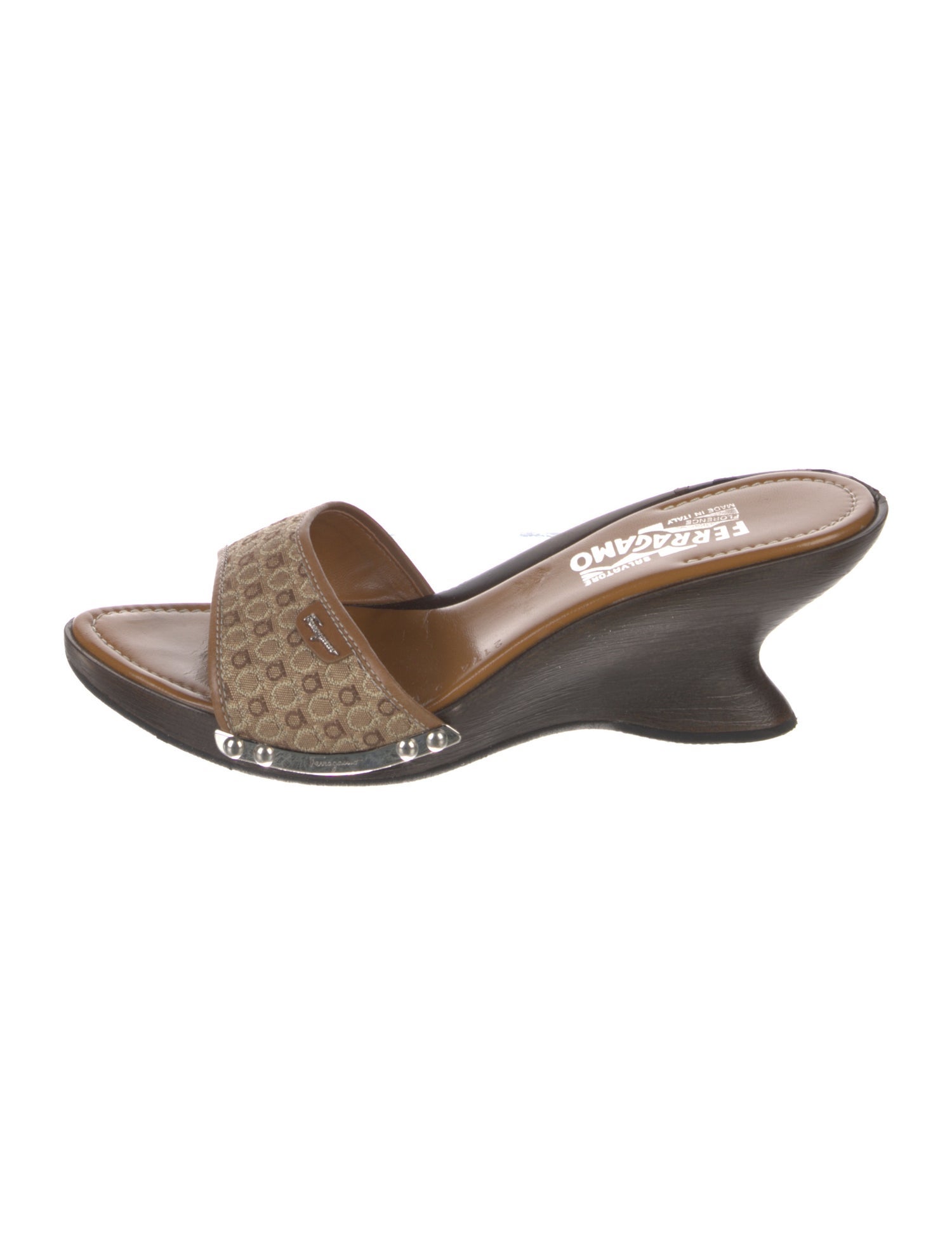 Ferragamo Leather Slides Neutrals Gancini Logo Leather
