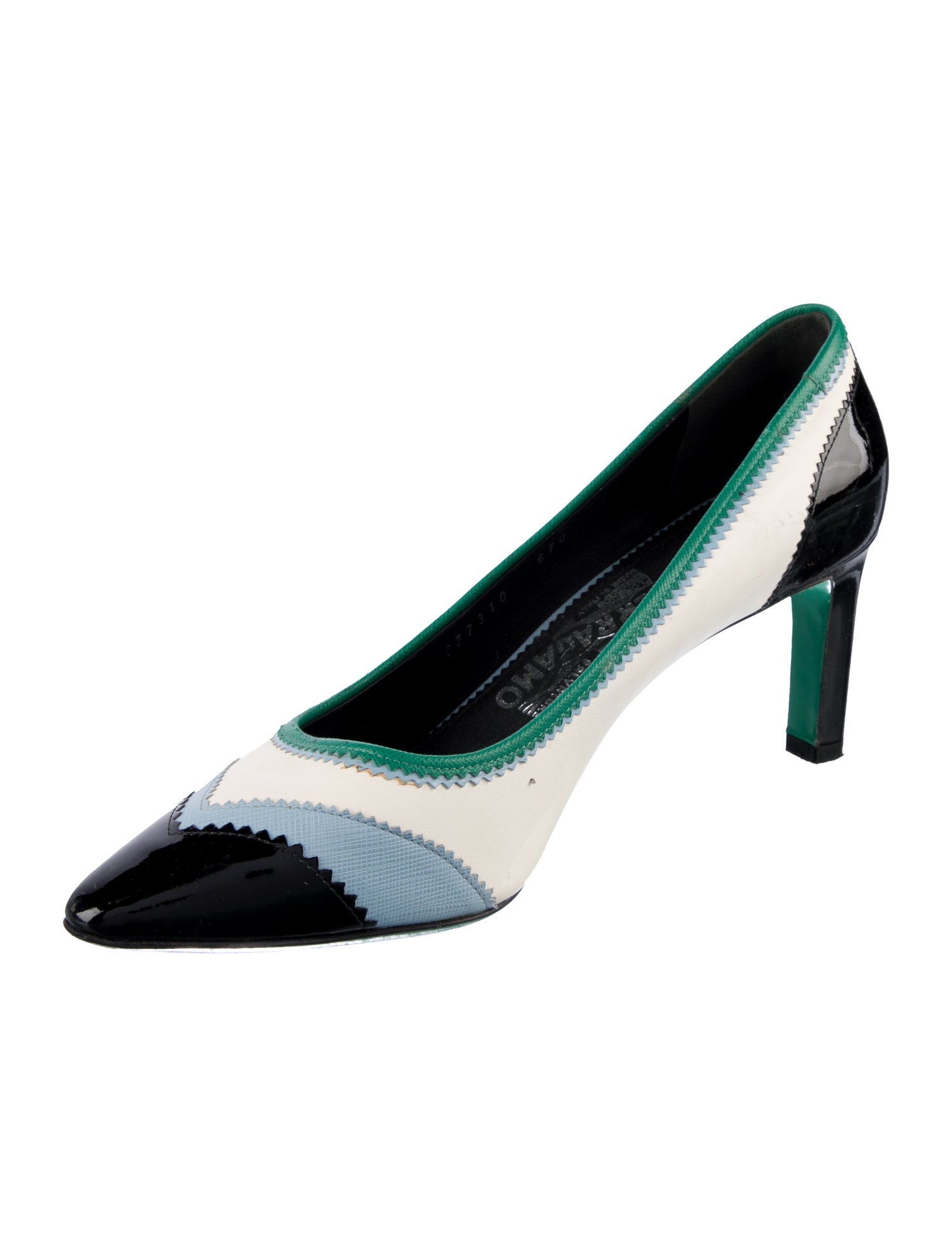 Ferragamo Leather Colorblock Pattern Pumps