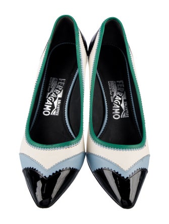 Ferragamo Leather Colorblock Pattern Pumps