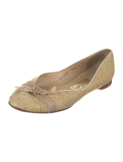 Ferragamo Raffia Grosgrain Trim Flats