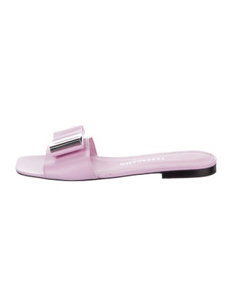 Ferragamo Leather Bow Accents Slides