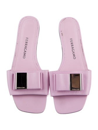 Ferragamo Leather Bow Accents Slides