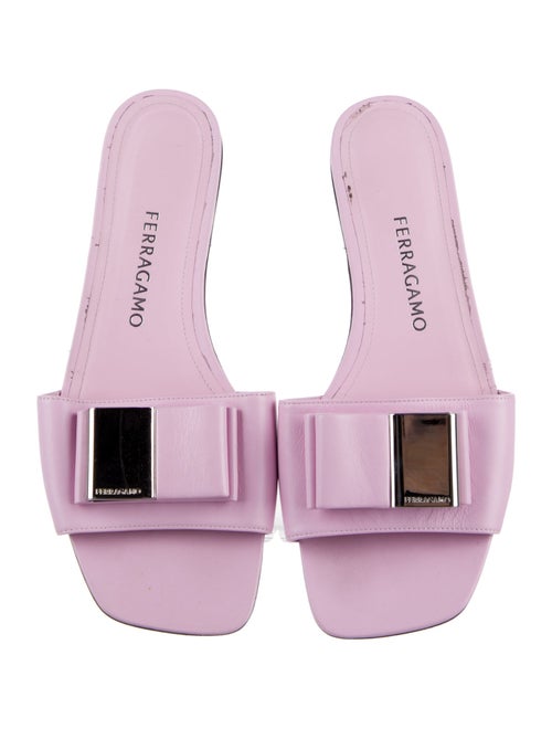 Ferragamo Leather Bow Accents Slides