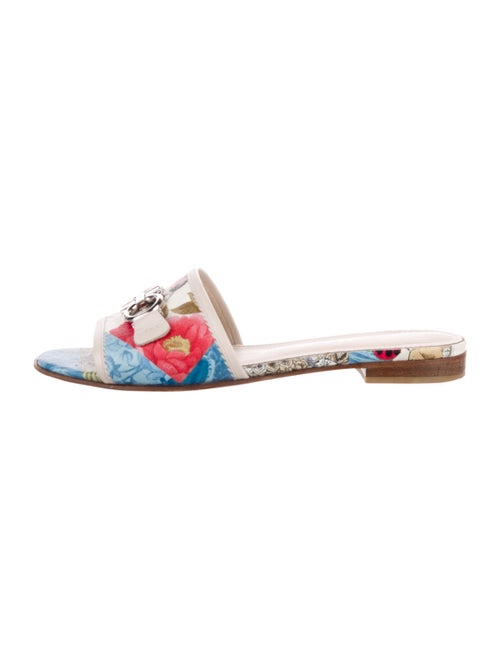 Ferragamo Leather Floral Print Slides