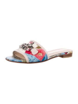 Ferragamo Leather Floral Print Slides