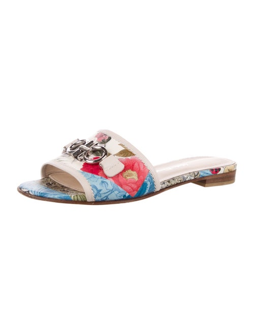 Ferragamo Leather Floral Print Slides